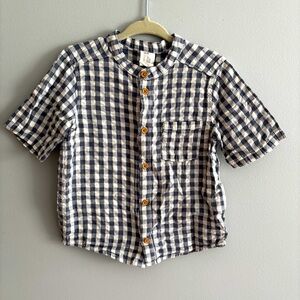 H&M Blue Gingham Short Sleeve Cotton Button Down EUC 18M